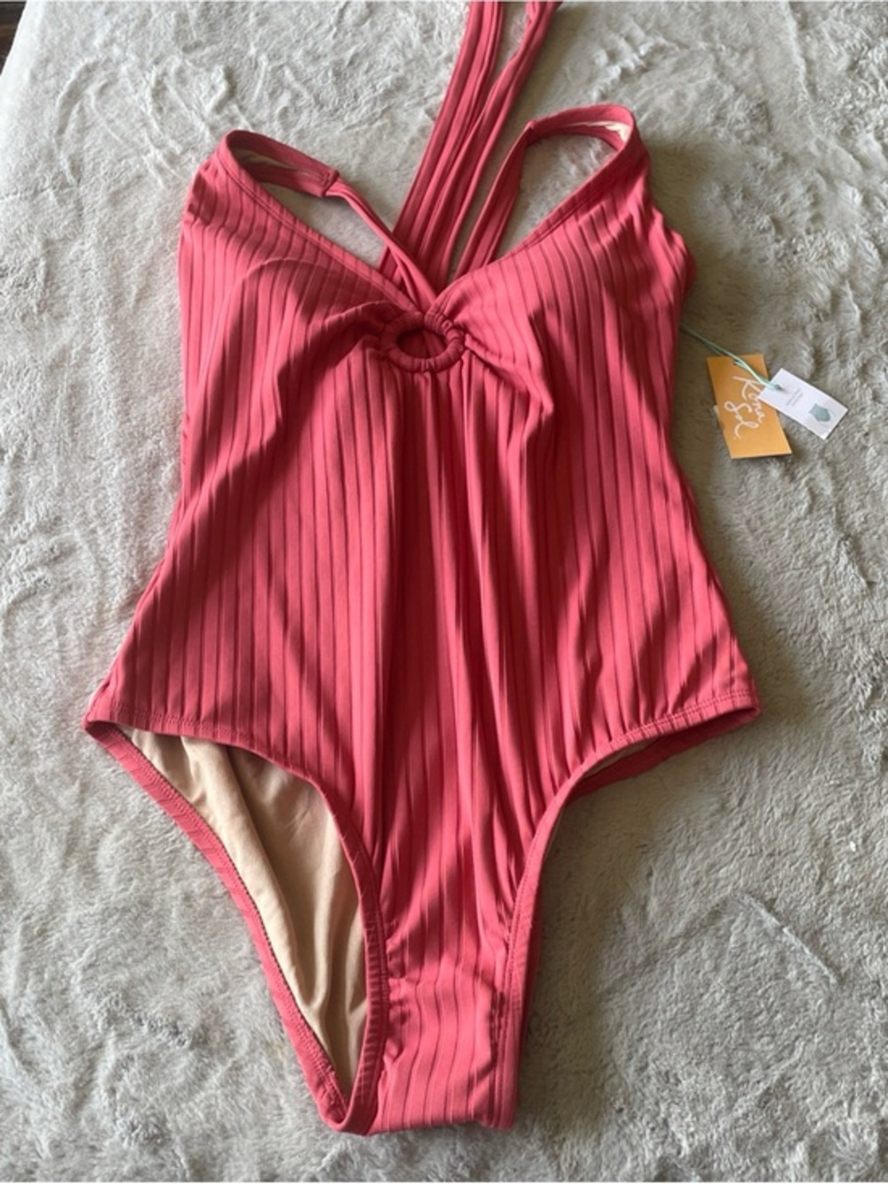 Kona Sol Ribbed One-Piece Swimsuit in Coral Pink